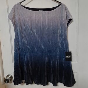 DKNY Blue Ombre Pleated Tunic Top